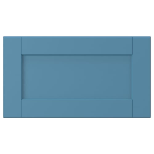 LERHYTTAN blue drawer front with wooden frame and veneer panel, bevelled edges.