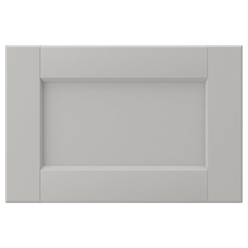 LERHYTTAN light grey kitchen drawer, classic wooden frame with bevelled edges and central veneer panel, elegant traditional design.