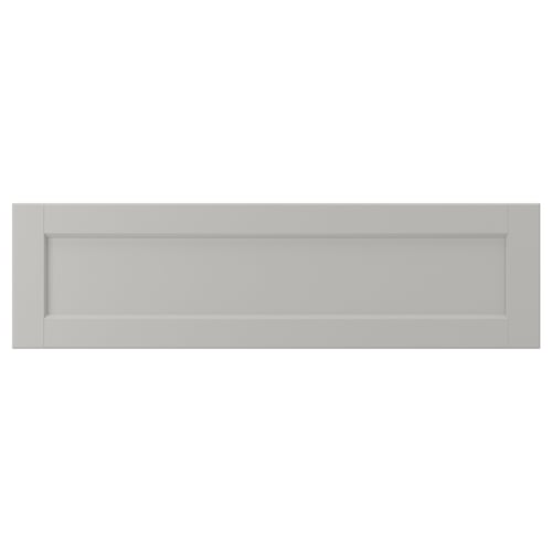 LERHYTTAN light grey kitchen drawer with solid wood frame and bevelled edges.