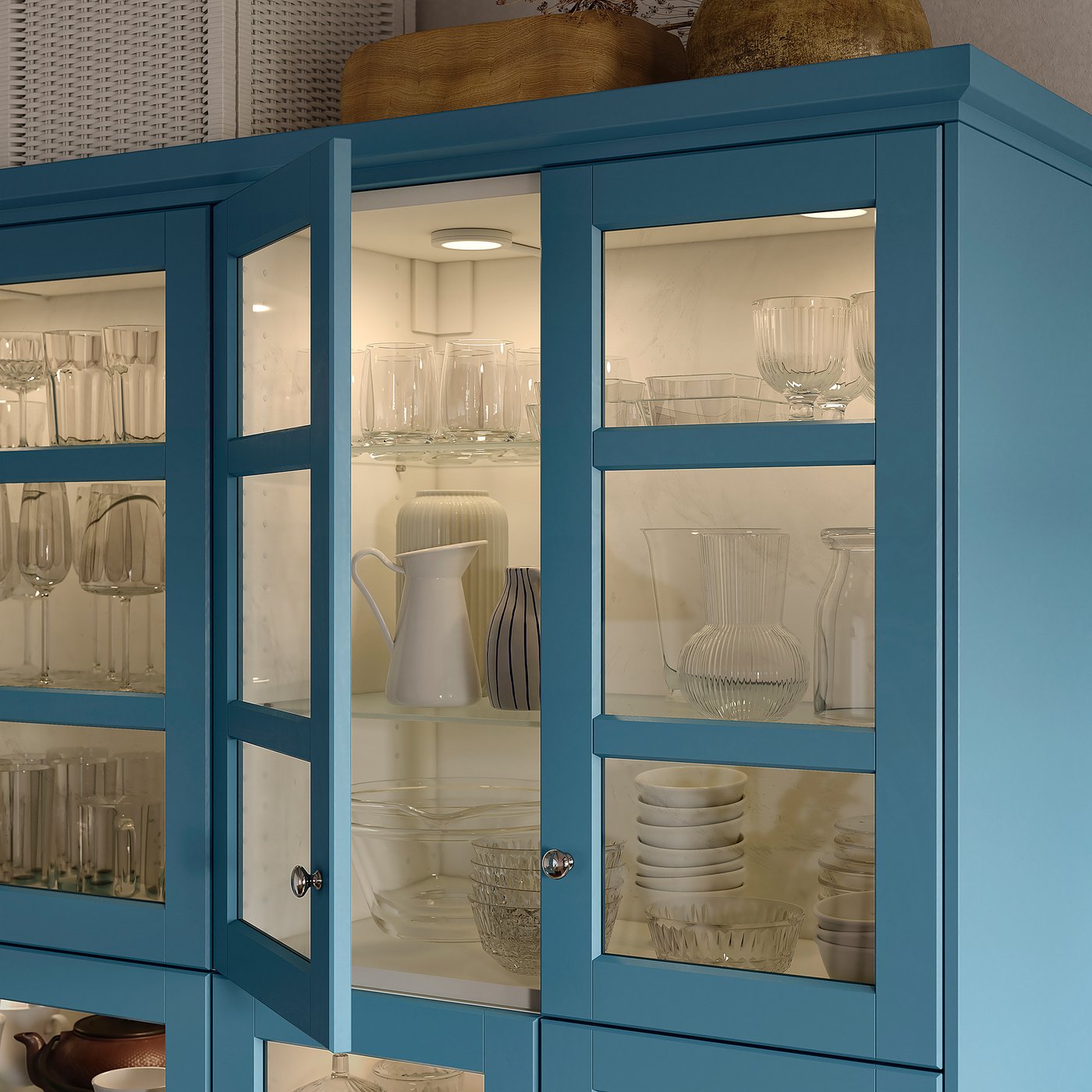 LERHYTTAN glass door, blue, 15x30