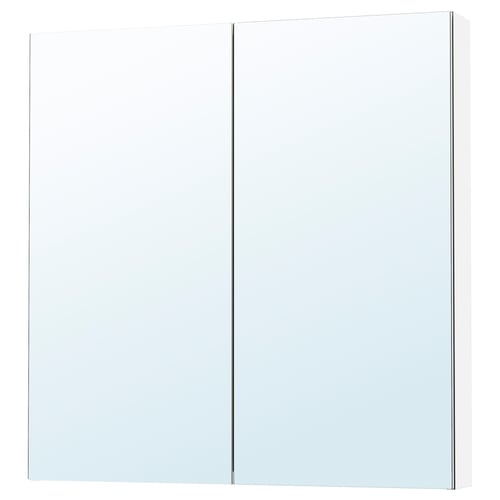 Lettean mirror cabinet, white, rectangular, with mirrored doors inside and out, sleek design.