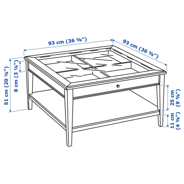 LIATORP Coffee table, white/glass, 36 5/8x36 5/8 "