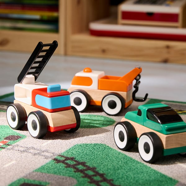 LILLABO 3-piece vehicle set, fire truck sports car/tow truck multicolor