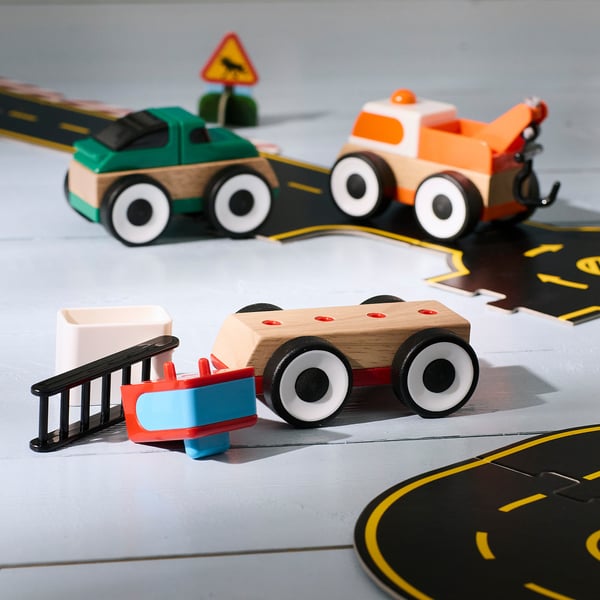 LILLABO 3-piece vehicle set, fire truck sports car/tow truck multicolor