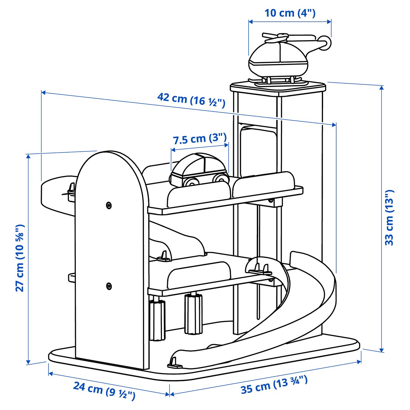 LILLABO garage with car and helicopter, multicolor - IKEA