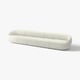 Modern curved white sofa, LILLESÄTER, soft bouclé fabric, smooth lines, elegant & playful design.