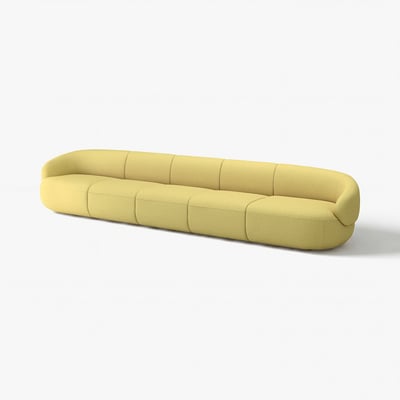 A modern, lime green, curved sectional sofa with plush cushions, seamlessly designed for a playful yet elegant look.