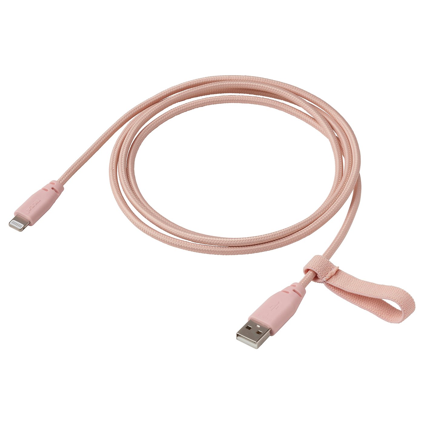 LILLHULT USB type A to lightning cord, textile/light pink, 59" IKEA