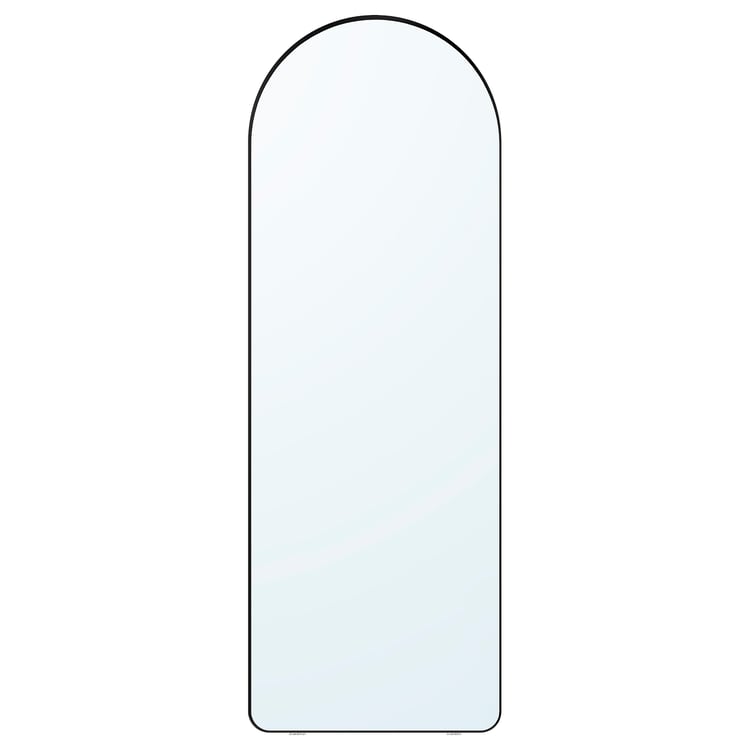 The LINDBYN mirror a sleek, rounded top, black aluminium frame, and minimalist design. Perfect for adding depth and elegance to any room.