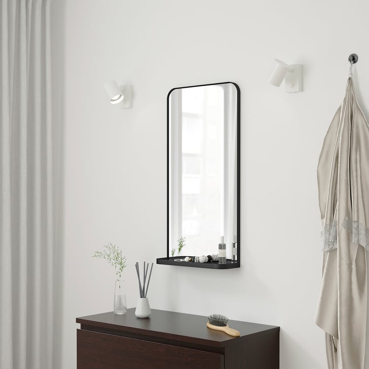 LINDBYN mirror with shelf, black, 153/4x311/2" IKEA
