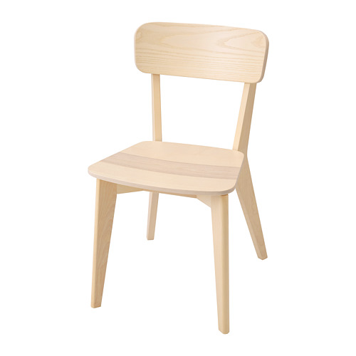 LISABO light wood chair, natural finish, sturdy ash & birch, simple design, square seat, slanted back.