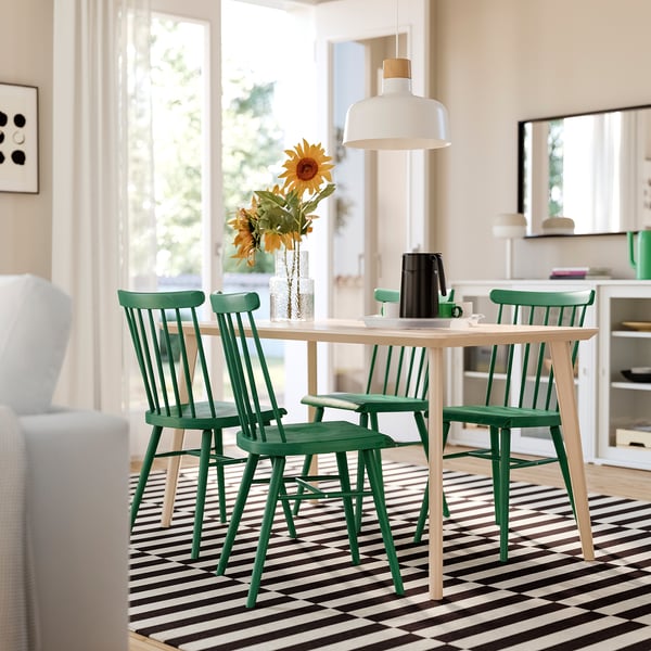 LISABO / HÖGVED Table and 4 chairs, ash veneer/green, 55 1/8x30 3/4 "