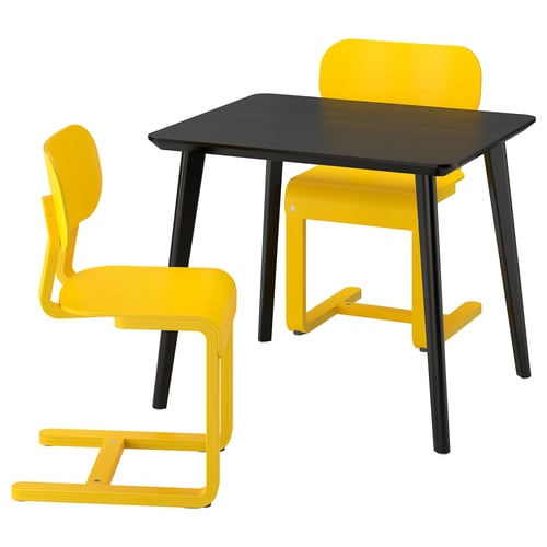 LISABO / LYCKAN Table and 2 chairs, black/yellow, 34 5/8 "