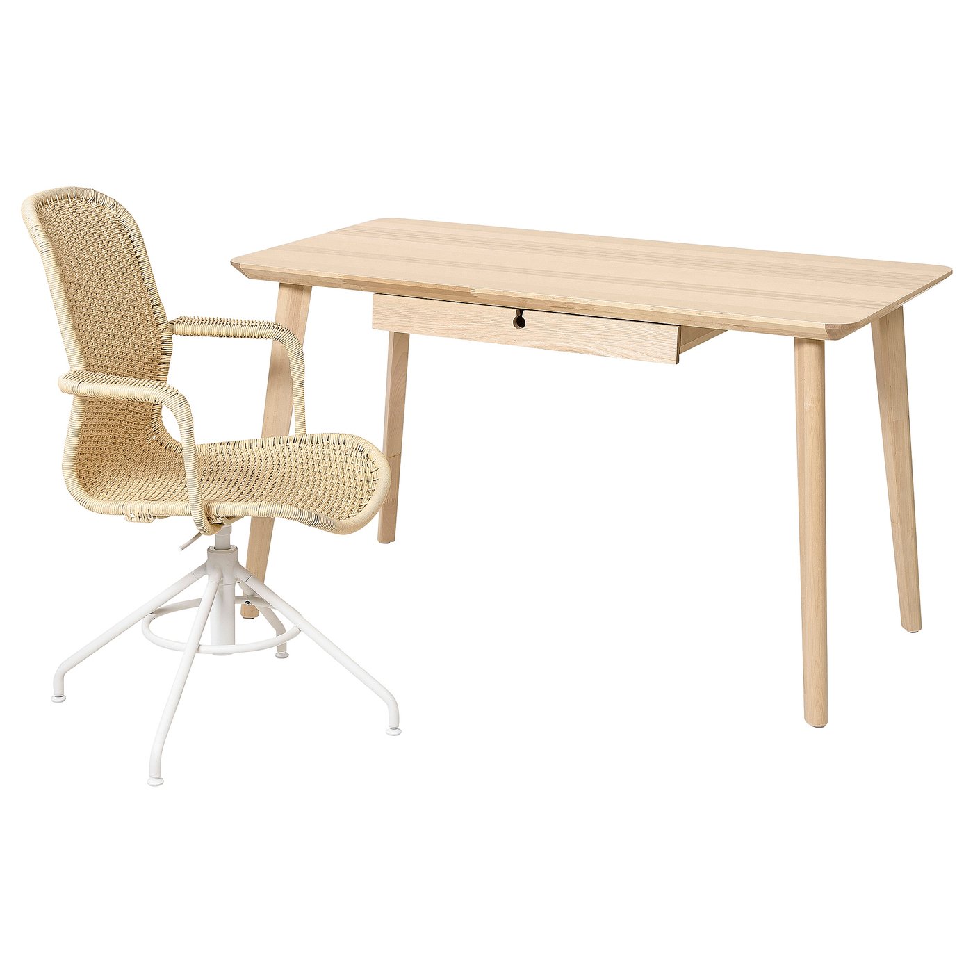 Desk And Chair, Ash Veneer Beige/White
