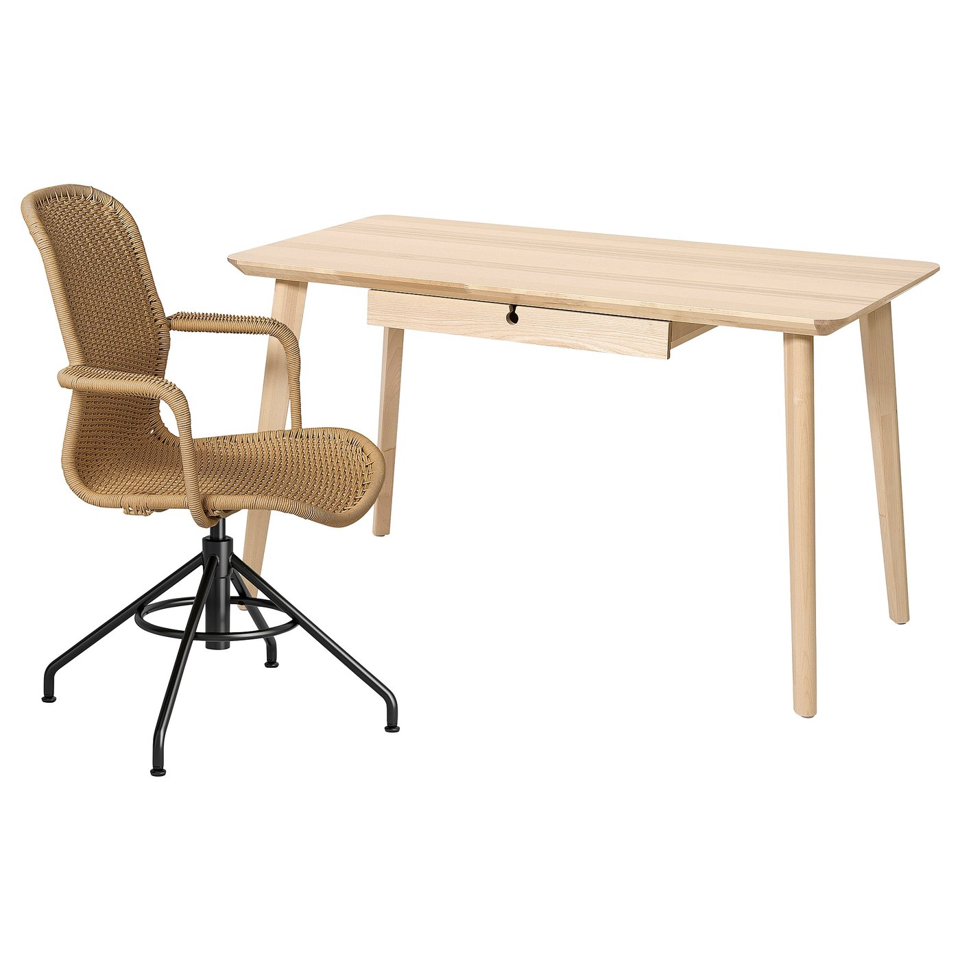 Desk And Chair, Ash Veneer Brown/Black