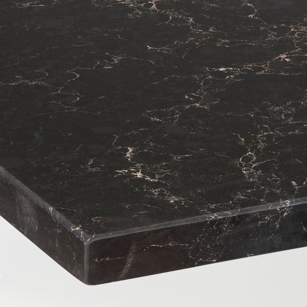 LOCKEBO Custom countertop, black marble effect/glass composite, 1 1/8 "