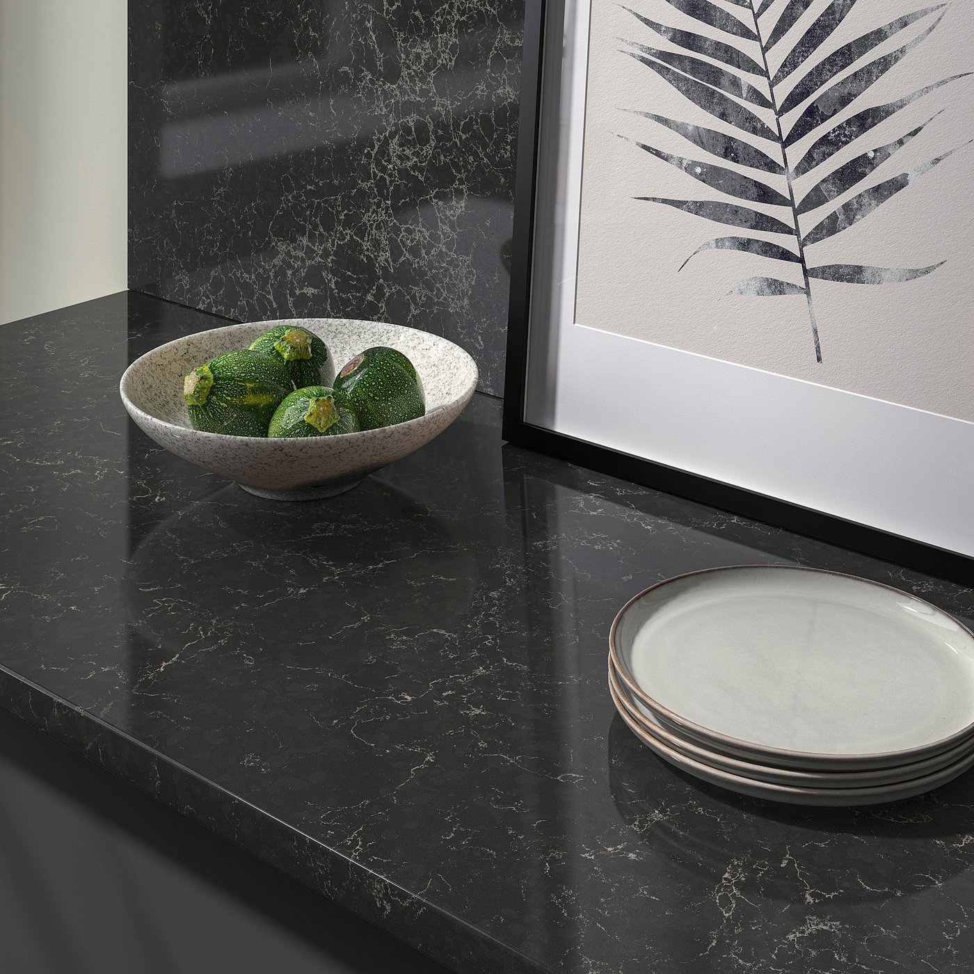 LOCKEBO custom countertop, black marble effect/glass composite, 11/8\, image size:1400x1400