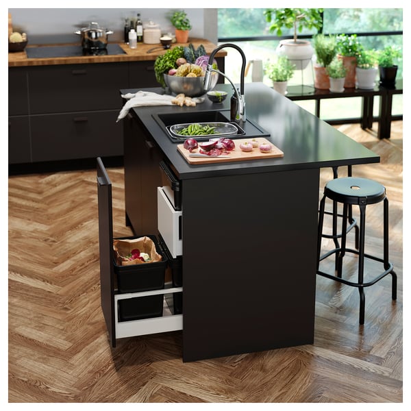 LOCKEBO Custom countertop, black stone effect/glass composite, 1 1/8 "