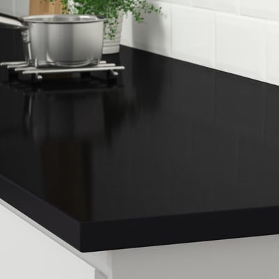 LOCKEBO Custom countertop, black stone effect/glass composite, 1 1/8 "
