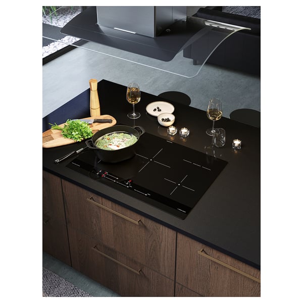 LOCKEBO Custom countertop, black stone effect/glass composite, 1 1/8 "