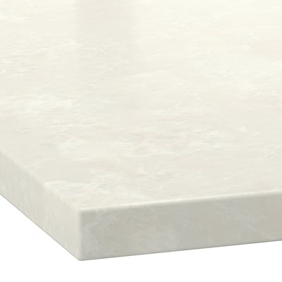 Smooth, pristine white tabletop made from recycled glass, showcasing a sleek, durable finish.