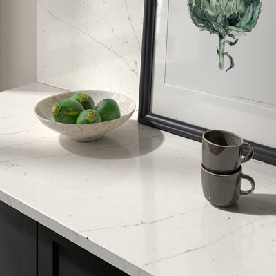LOCKEBO Custom countertop, off-white brown/marble effect glass composite, 3/4 "