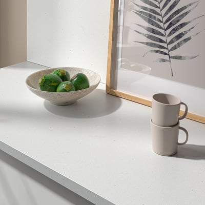 LOCKEBO Custom countertop, off-white gray/concrete effect glass composite, 1 1/8 "