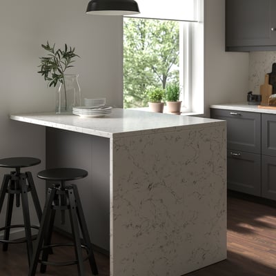 LOCKEBO Custom countertop, off-white gray marble effect/glass composite, 1 1/8 "