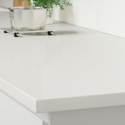 LOCKEBO Custom countertop, off-white marble effect/glass composite, 1 1/8 "