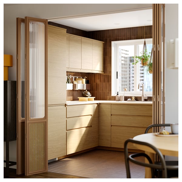 LOCKEBO Custom countertop, off-white marble effect/glass composite, 1 1/8 "