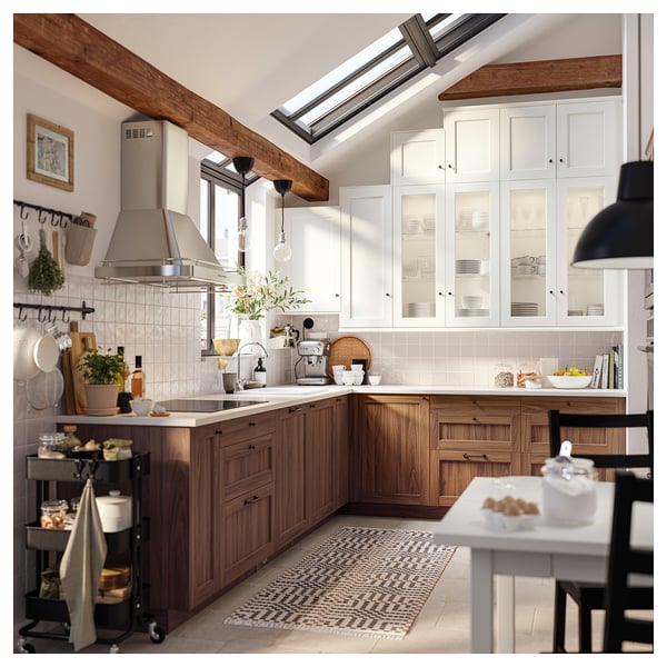 LOCKEBO Custom countertop, off-white marble effect/glass composite, 1 1/8 "