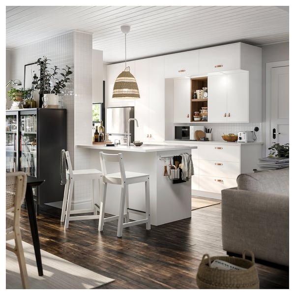 LOCKEBO Custom countertop, off-white marble effect/glass composite, 1 1/8 "