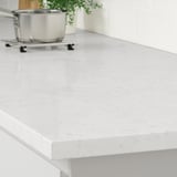 LOCKEBO Custom countertop, white marble effect/glass composite, 1 1/8 "