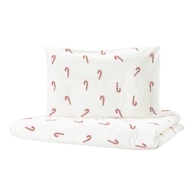 LÖVSÅNGARE Duvet cover 1 pillowcase f crib, candy cane pattern, 43 1/4x49 1/4/13 3/4x21 5/8 "