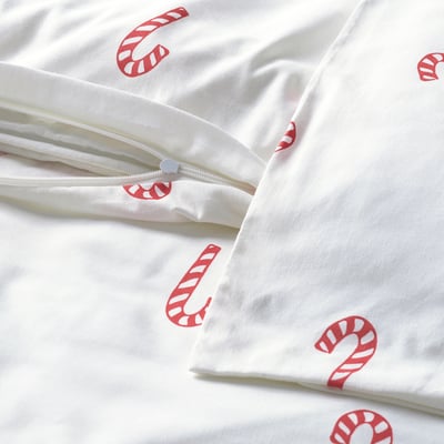 LÖVSÅNGARE Duvet cover 1 pillowcase f crib, candy cane pattern, 43 1/4x49 1/4/13 3/4x21 5/8 "