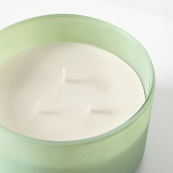 LÖVSKOGSLUND Scented candle in glass, 3 wicks, apple/green, 25 hr
