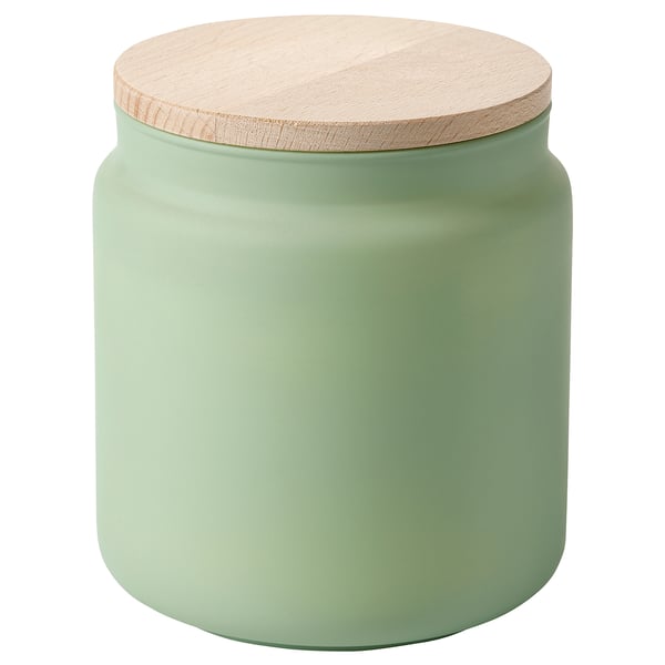 LÖVSKOGSLUND Scented cndl in glass w lid/2 wicks, apple/green, 70 hr
