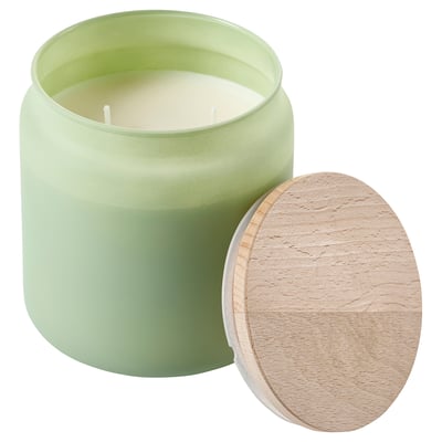 LÖVSKOGSLUND Scented cndl in glass w lid/2 wicks, apple/green, 70 hr