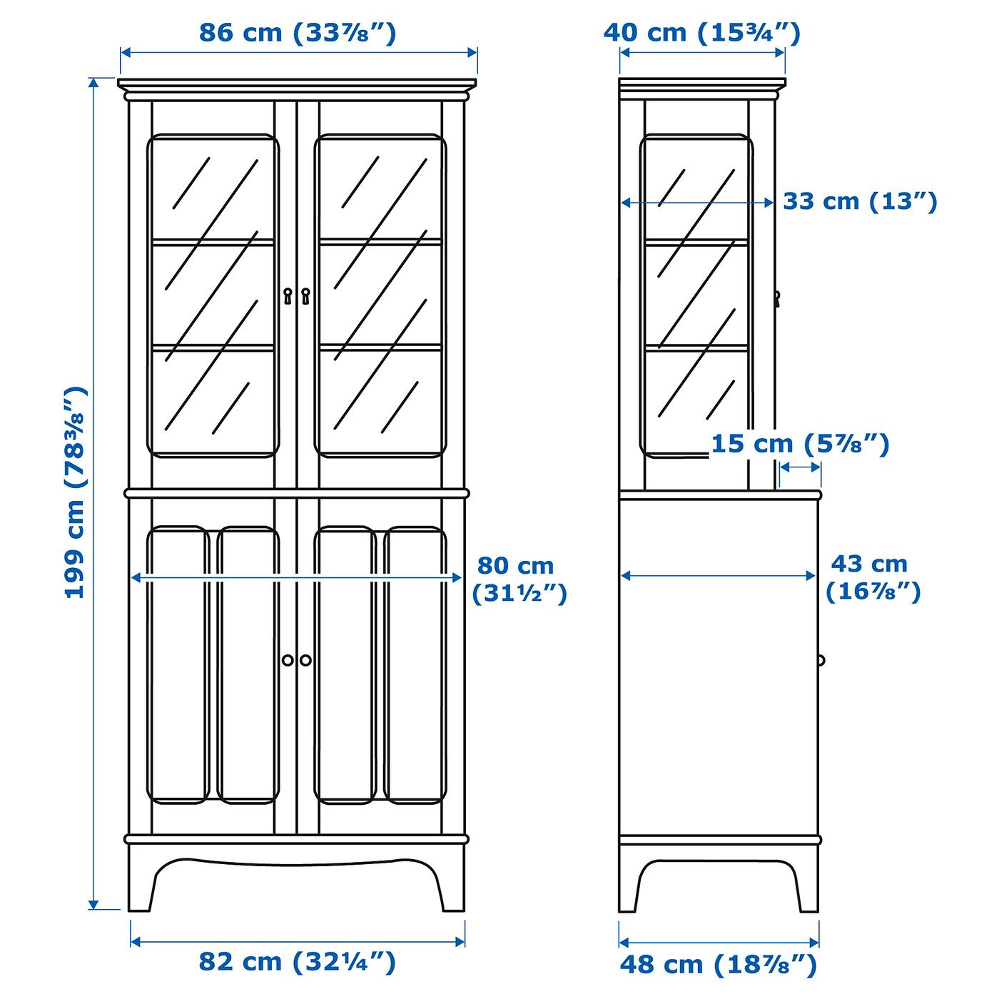 LOMMARP cabinet with glass doors, black, 337/8x783/8