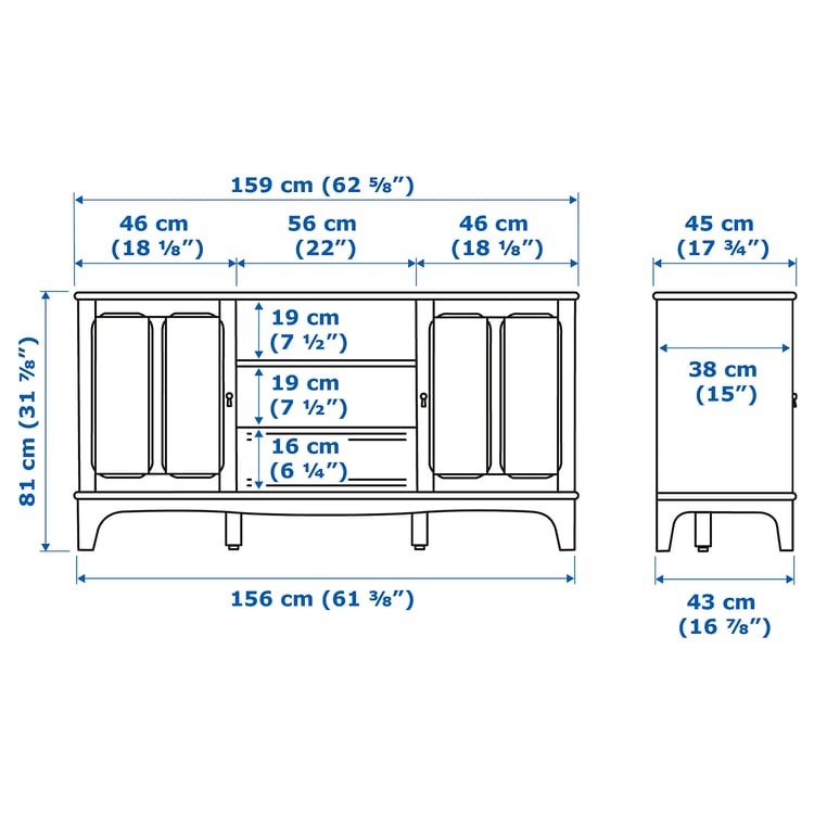 LOMMARP TV unit, dark bluegreen, 625/8x173/4x317/8" IKEA