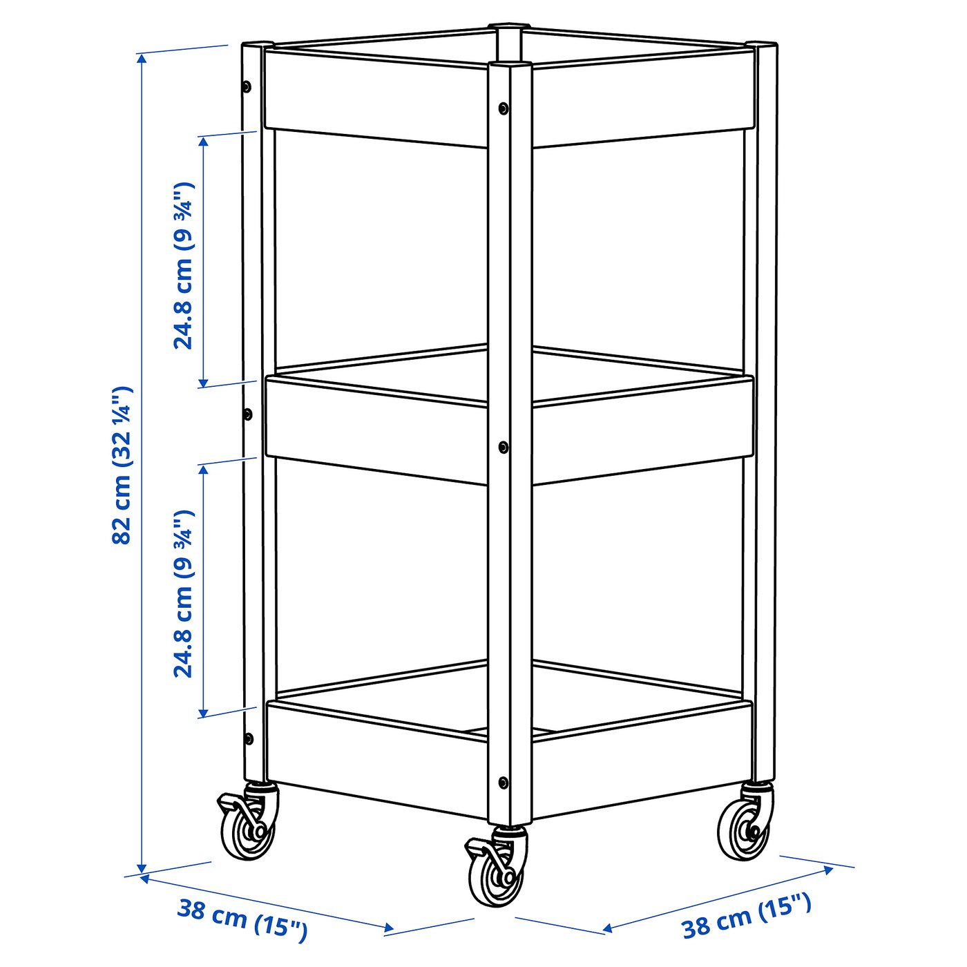 LOSHULT utility cart, pine, 15x15x321/4