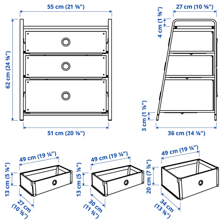 LOTE 3drawer chest, white, 21 5/8x24 3/8" IKEA