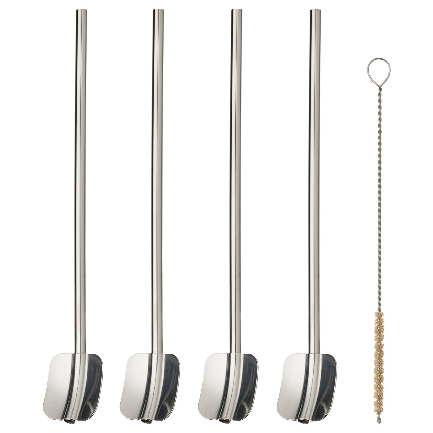 5-Pc Drink Strw/Spoon Set W Clng Br, Stainless Steel