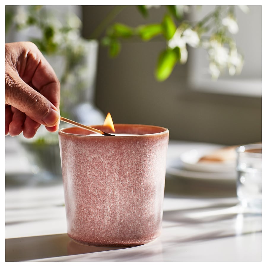 LUGNARE scented candle in ceramic jar, Jasmine/pink, 50 hr IKEA