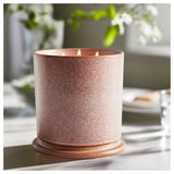LUGNARE Scented candle in ceramic jar w lid, Jasmine/pink, 60 hr