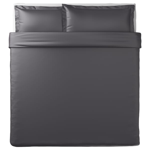 LUKTJASMIN duvet cover and pillowcase(s), dark gray, King IKEA