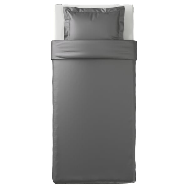LUKTJASMIN Duvet cover and pillowcase(s), dark gray, Twin