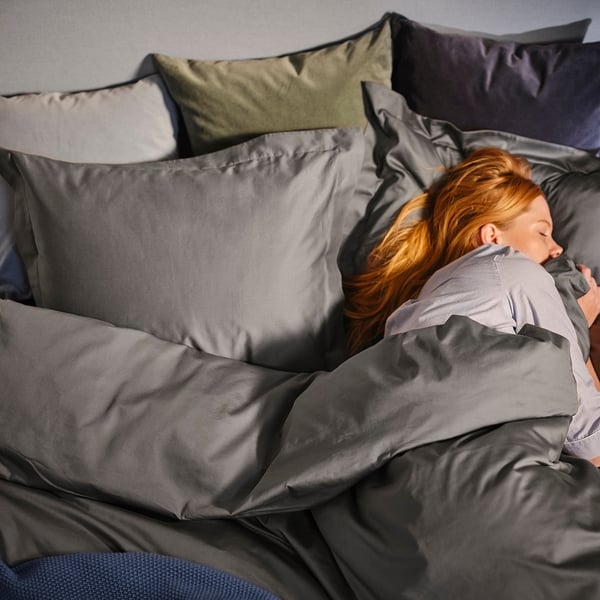 LUKTJASMIN Duvet cover and pillowcase(s), dark gray, Twin