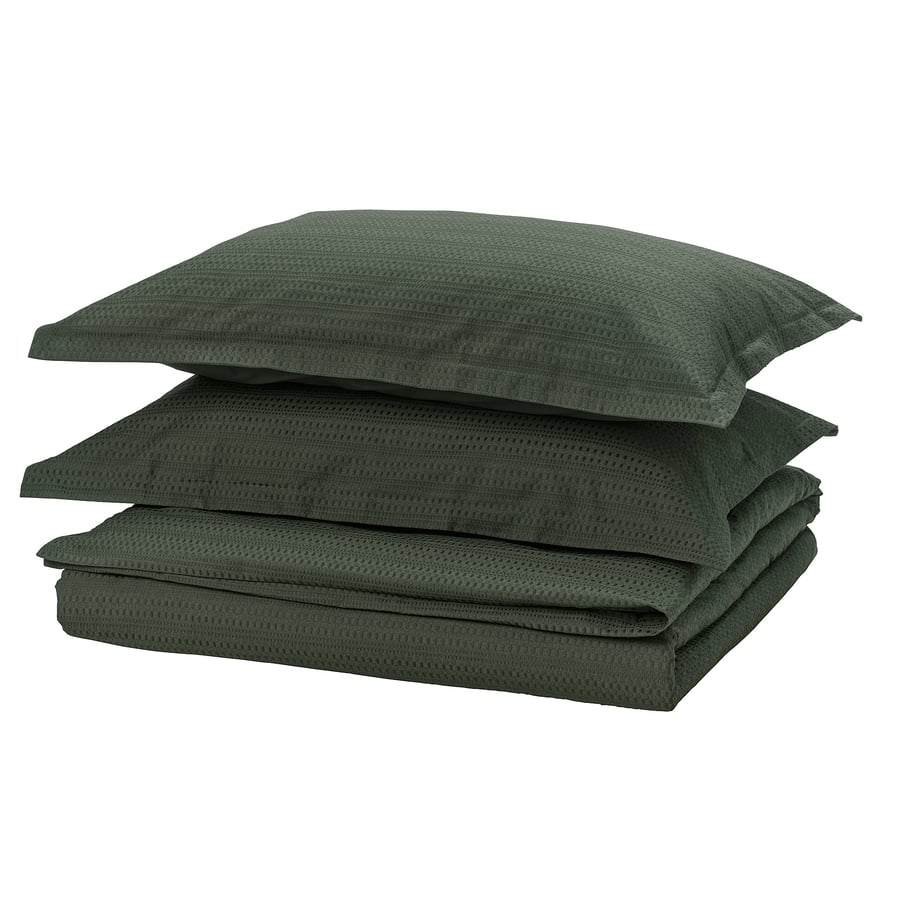 LUKTVICKER Duvet cover and pillowcase(s), dark green, Full/Queen (Double/Queen)
