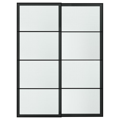 LUNDBRÄSMA Pair of sliding doors, black/checkered glass, 59x79 1/8 "